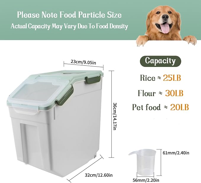 Large Flour Storage Container Bin 25lb, 4Pack Airtight Rice Storage Containers with Wheels Seal Locking Lid, BPA Free with Measuring Cup&Scoop for Flour, Rice, Grain(Green) - Image 2