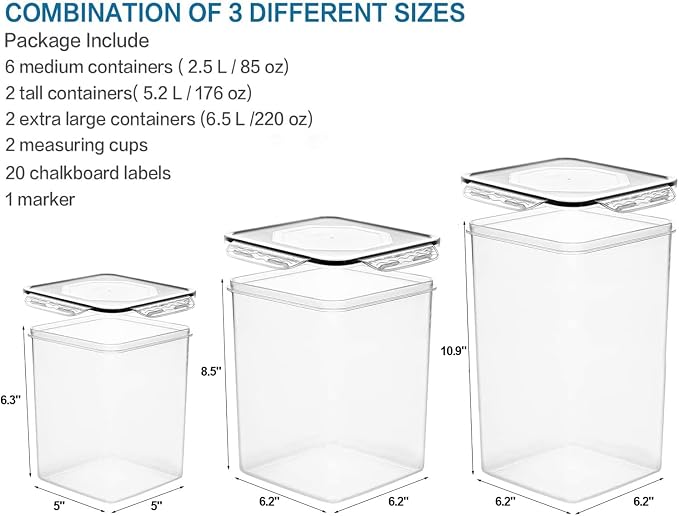 VERONES Large Tall Airtight Food Storage Containers, 10 PACK Containers Set | Plastic Airtight Kitchen & Pantry Organization, Ideal for Flour & Sugar Plastic Canisters with Labels - Image 2