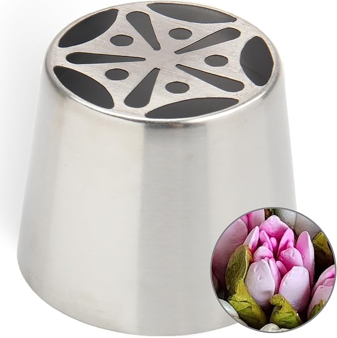6Pcs Extra Large Russian Flower Piping Nozzles, Stainless Steel Rose Tulip Piping Tips for Cake Decorating, Includes 1 Extra Large Nozzle, 4 Piping Bags, 1 Pagoda Brush, Dessert Baking Tool - Image 4