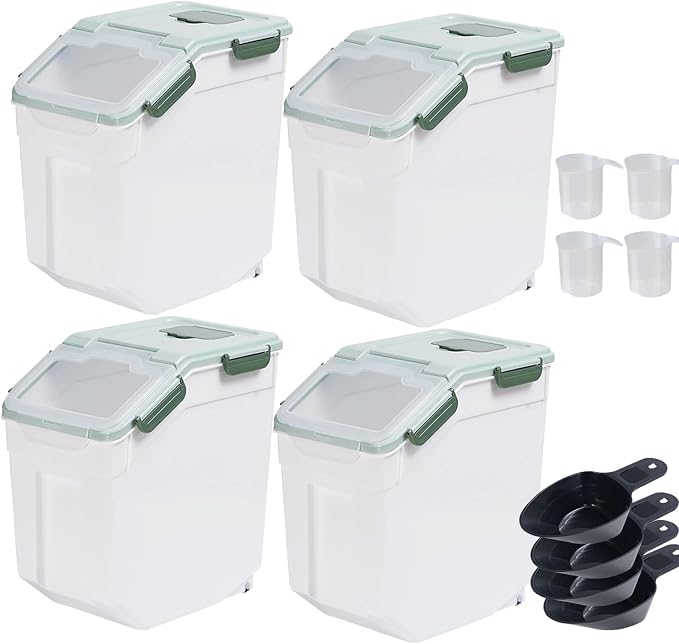 Saim 4Pack 25lbs Flour & Rice Storage Container Bin,Rice Dispenser (Green) | BPA free plastic with seal lid, rolling wheels and measuring scoop for rice, flour, cereal and grain one-hand scooping - Image 7