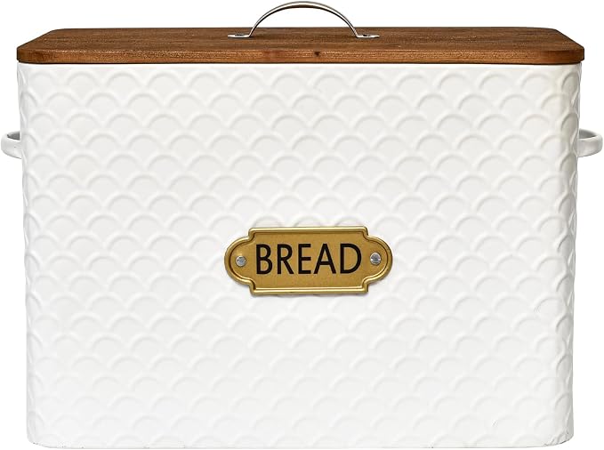EMAX HOME Extra Large Space Saving Farmhouse Bread Box With Wood Lid - Holds 2 Loaves - Vertical Breadbox Bread Storage Bin Holder for Kitchen Countertop, White - Image 7