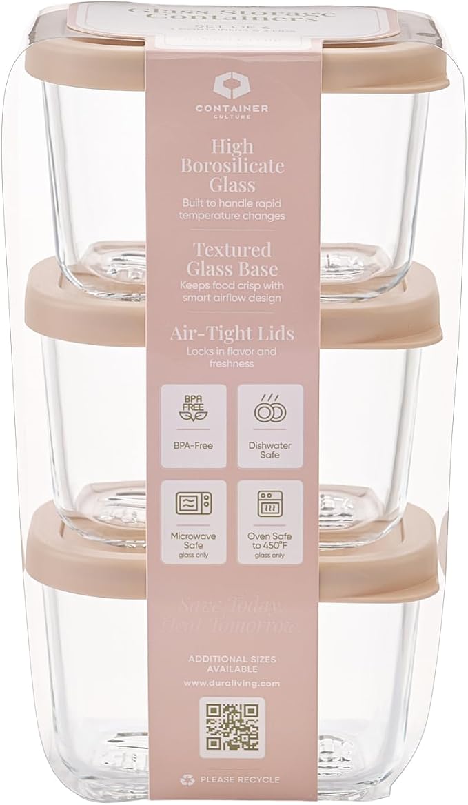 Glass Food Storage Containers with Lids — 6 Piece — 10.5 oz Glass with BPA-Free Leakproof Stackable Lids — Microwave, Oven & Dishwasher Safe — Ideal for Meal Prep & More - Cashew Cream - Image 2