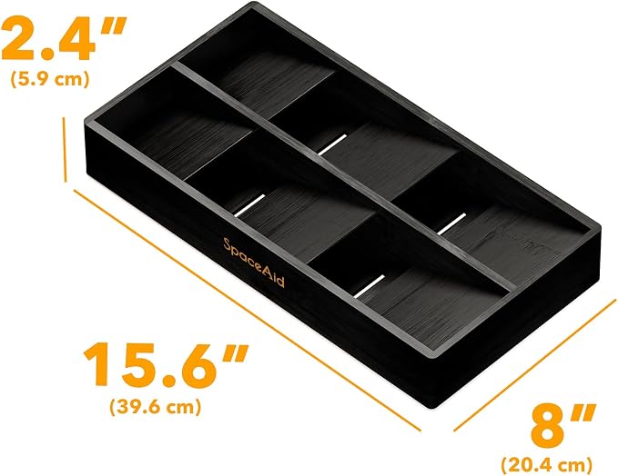 SpaceAid Bamboo Silverware Drawer Organizer with Labels, Kitchen Utensil Tray Holder Organizer for Flatware, Cutlery, Spoon and Knives Drawer Storage Organization (Black, 6 Slots) - Image 7