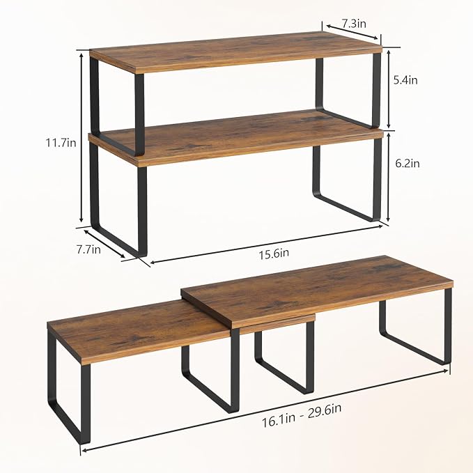 NEX Cabinet Organizer Shelf, Kitchen Counter Shelves Set of 4 | Stackable & Expandable Spice Rack, Space-Saving Pantry Organizers Bathroom Countertop Storage, Black and Rustic Brown - Image 3