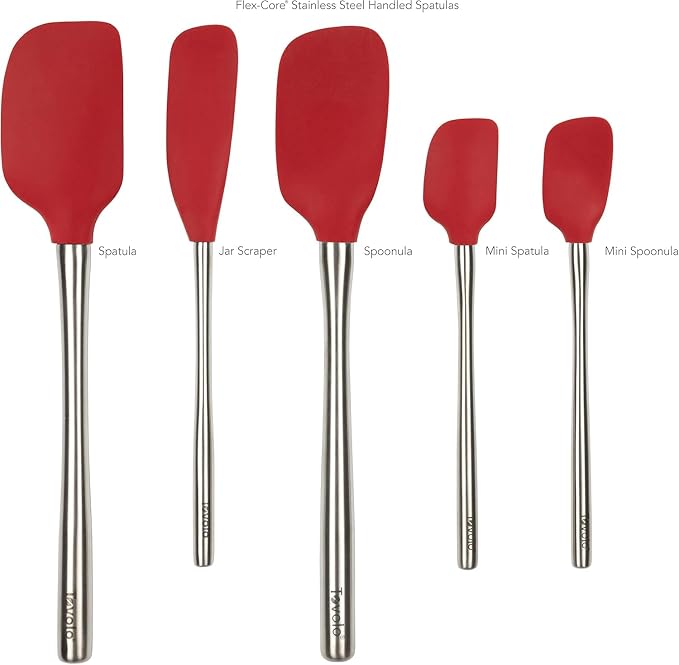 Tovolo Stainless Steel Handled Silicone Spatula Set of 5 Cayenne Red, Dishwasher Safe Kitchen Spatula Set for Cooking Baking, Non Toxic BPA Free Silicone Spatula set with Metal Steel Handle - Image 4