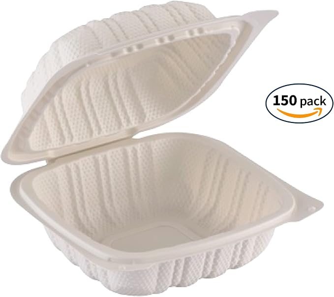 TIYA Clamshell Food Containers - White Bulk 150 Pack, 6x6 in - BPA-Free Plastic To-Go Containers - Microwavable, Hinged, Tall Reusable Clamshells - Great for Meal Prep - Image 2