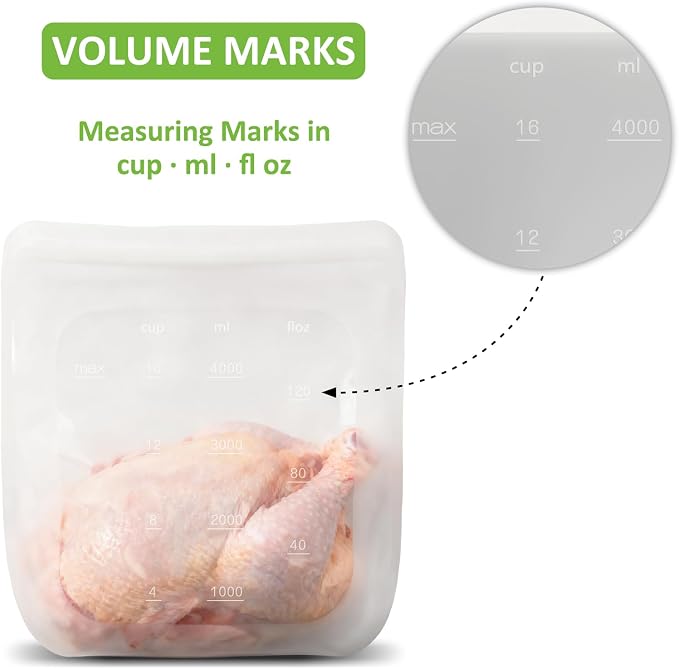 100% Silicone Gallon Storage Bags, Extra Large Reusable 1 Gallon Silicone Storage Bags Stand-Up Zip-Lock Leakproof for Bulk Food & Large Portions, Freezer Microwave Sous Vide Dishwasher Safe, 2 Pack - Image 7