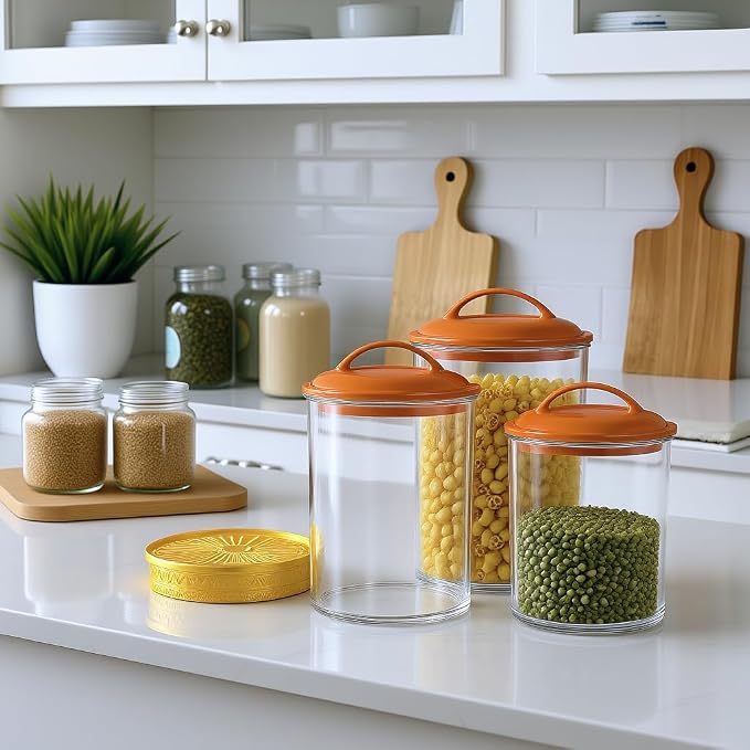 Calypso Basics by Reston Lloyd Acrylic Storage Canisters, Set of 3, Orange - Image 9