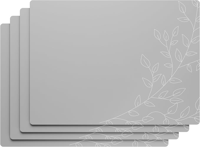 Royalty Art Boho Placemats, Set of 4, Silver Grey, Cork Backed | Wipeable heat resistant surface, kitchen and dining table protection, floral farmhouse pattern - Image 2