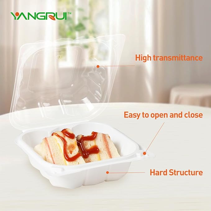 YANGRUI 55-Pack 17 oz Clear Hinged Snack Container, Shrink-Wrapped No Wash | Anti-Fog Crystal Lid, Leakproof BPA-Free PP Box, Microwave Safe for Fruit Cup, Candy, Mini Desserts, Sides & Leftovers - Image 7
