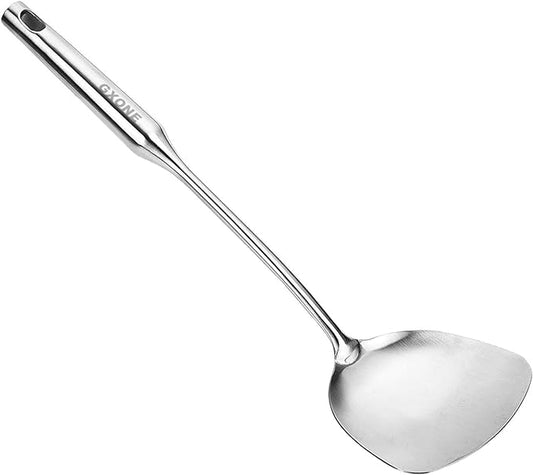 Wok Spatula,Stainless Steel,Long Handle Wok Utensils,Silver/14.7Inch | chinese spatula,for cooking,cooking utensils,for Metal wok/cast iron pan by GXONEHomeKitchen