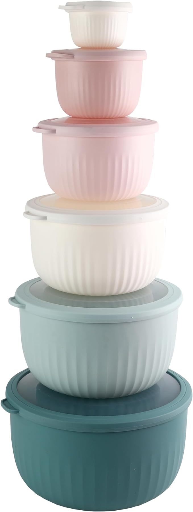 COOK WITH COLOR Prep Bowls with Lids- Wide and Deep Nesting Plastic Small Mixing Bowl Set with Lids, 12 Piece Set - Deep Bowls, Teal and Pink by CookwithColor