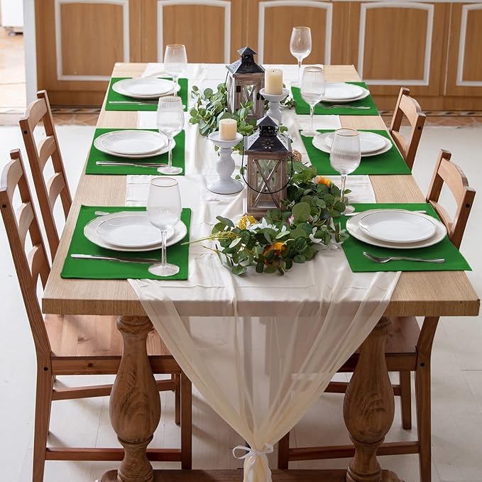 Cloth Placemats Set of 8, Linen Type Fabric Placemats Machine Washable Heat Resistant Placemats Wrinkle Free Thick Polyester Kitchen Place Mats for Dining Table (Forest Green) - Image 2