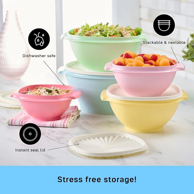 Tupperware Heritage 10-Piece Vintage Food Storage Set (5 Bowls + 5 Lids) | Plastic Food Storage Containers with Secure Lids, BPA-Free Materials, & Dishwasher-Safe for Kitchen Storage or Meal Prep - Image 4