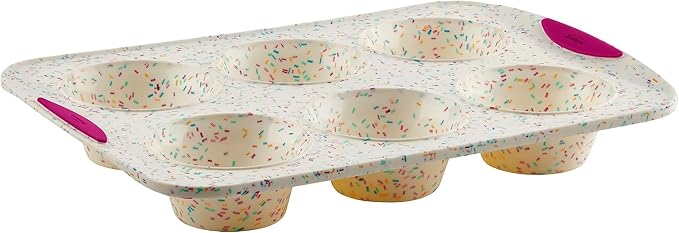 Trudeau Structure White Confetti 6-Cup Jumbo Muffin Pan – Premium Steel-Reinforced Silicone Bakeware, Nonstick BPA-Free Cupcake & Muffin Mold – Oven, Freezer & Dishwasher Safe by Trudeau