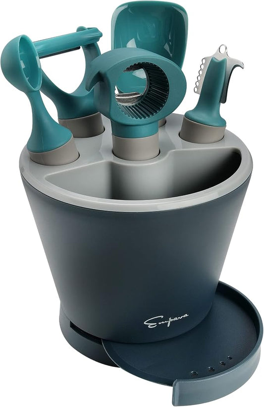 Empava Kitchen Utensils Tools Set With Handle, Crock Sets With 5 Pcs Kitchen Utensil With Herb Cutter,Melon Baller, Ice Cream Scoop, Y-Peeler, Lemon Zester, Bottle Opener EMPV-GIFT08 by Unknown
