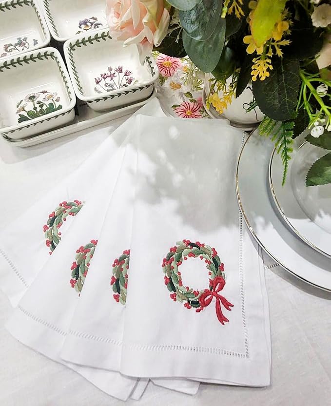 Embroidered Cotton Napkins Christmas 20x20 (Wreath Christmas) - Image 2