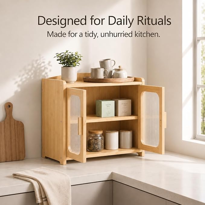 Bread Box for Kitchen Countertop, Large Capacity Wooden Bread Box, Fluted Acrylic Window Farmhouse Bread Storage, 2 Tier Corner Bread Box for Homemade Bread & Sourdough Bread, Natural Bamboo - Image 4