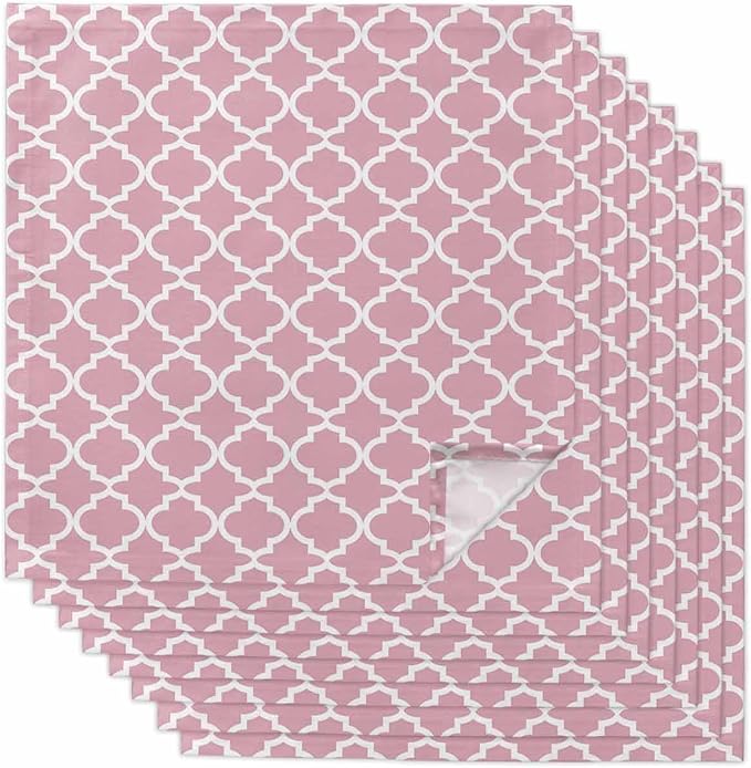 Cloth Napkins Set of 8-20x20 Inches, Pink Moroccon Washable Reusable Table Napkins, Romantic Minimalist Modern Aesthetic Soft & Absortbent Dining Napkin for Party Wedding Hotel Restaurant by Unknown