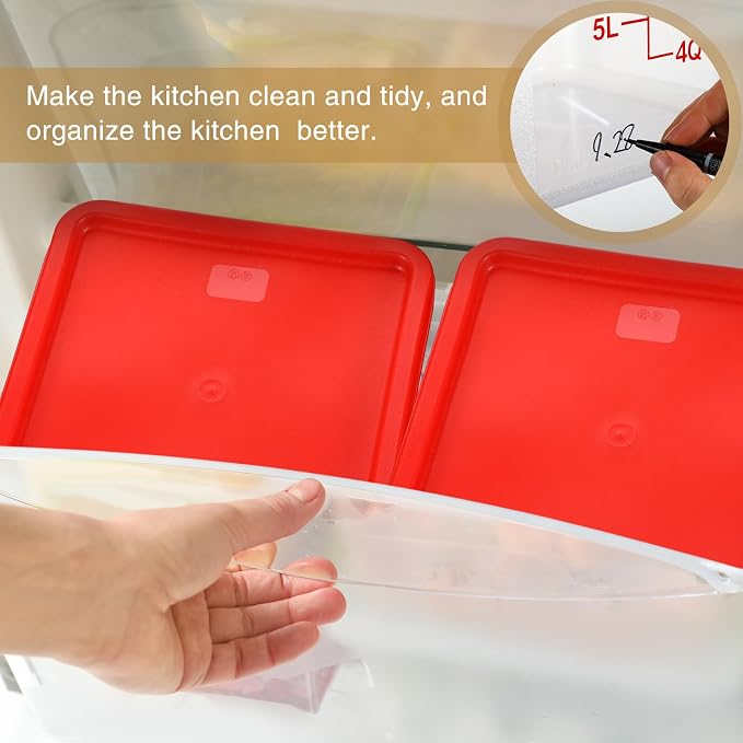 2 Pcs Square Food Storage Container Polycarbonate Clear Food Container with Lid Commercial Rice Storage with Graduations for Commercial Kitchen(12 Qt,Red) - Image 6