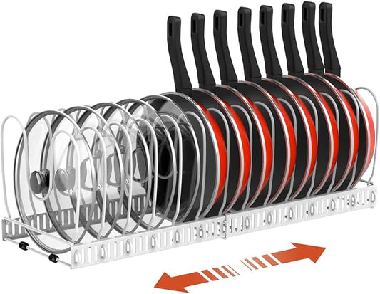 Housolution Pot and Pan Lid Organizer Holder Storage Rack, White | 12"-23" Expandable, 14 Adjustable Dividers, Sturdy Metal Construction, Easy Assembly by Housolution