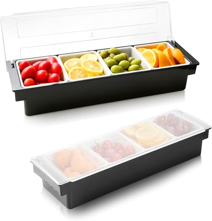 WICHEMI Ice Chilled Condiment Caddy with 4 Removable Trays and Lid, 2 Pack | Condiment Container, Taco Bar Serving Tray, Fruit & Garnish Trays Serving Platter for Salad, Party Supplies & Bar Accessories - Image 8