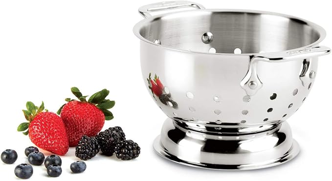 All-Clad Tools and Accessories Stainless Steel Colander 1.5 Quart Strainer, Pasta Strainer with Handle, Pots and Pans Silver - Image 2