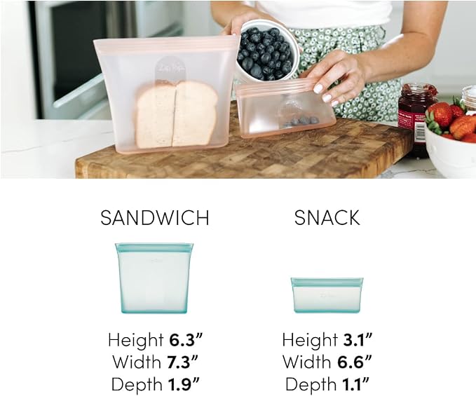 Zip Top Reusable Food Storage Bags | 3 Bag Set [Frost] | Silicone Meal Prep Container | Microwave, Dishwasher and Freezer Safe | Made in the USA - Image 2