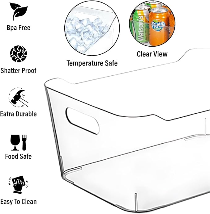 Clear Plastic Storage Bins, Pantry Organizers and Storage Containers, Large Fridge Organizer Bins, Home Kitchen Cabinet Organizer, Medicine Cabinet Bin for Organizing Freezer Closet - Image 5