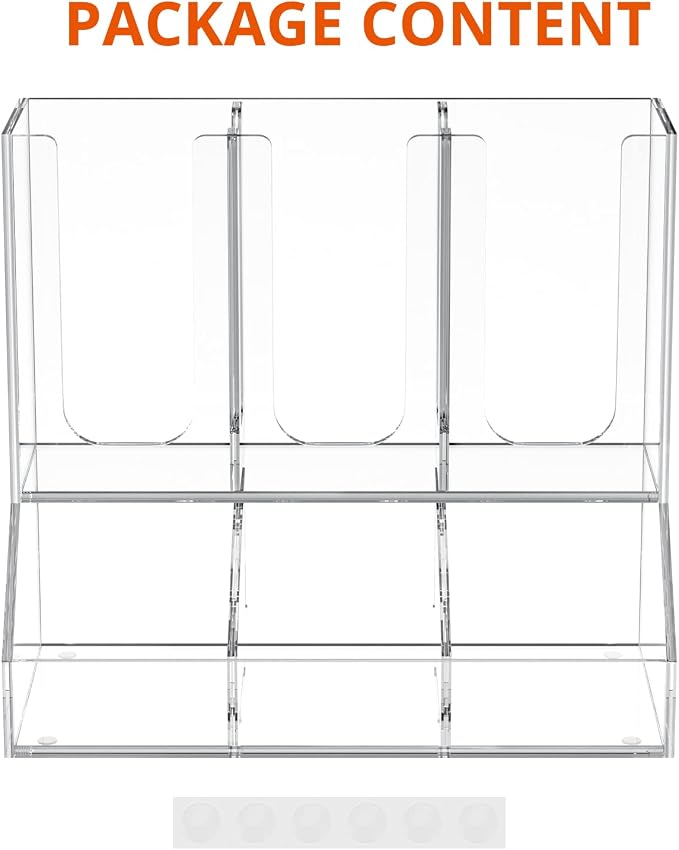 Richboom Cup and Lid Organizer, 6 Compartments with 2 Removable Dividers Coffee Station Countertop Cup Dispenser Condiment Organizer Accessories Caddy for Breakroom, Office, Home - Clear - Image 4