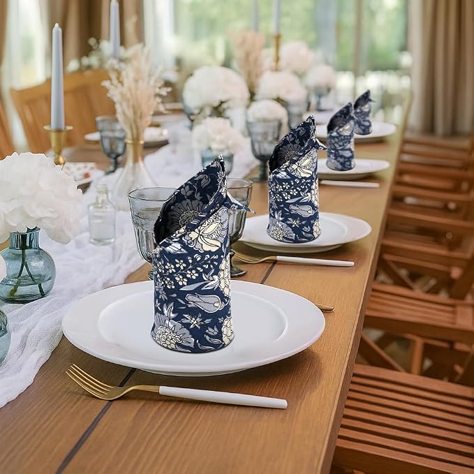 Midnight Marigold Garden Hand Block Print 100% Cotton Napkins 18" x 18" (Set of 4) Reuseable Kitchen Napkins Cloth Decor Dinner Party Cocktail Gift for Spring, Easter, Summer - Image 2