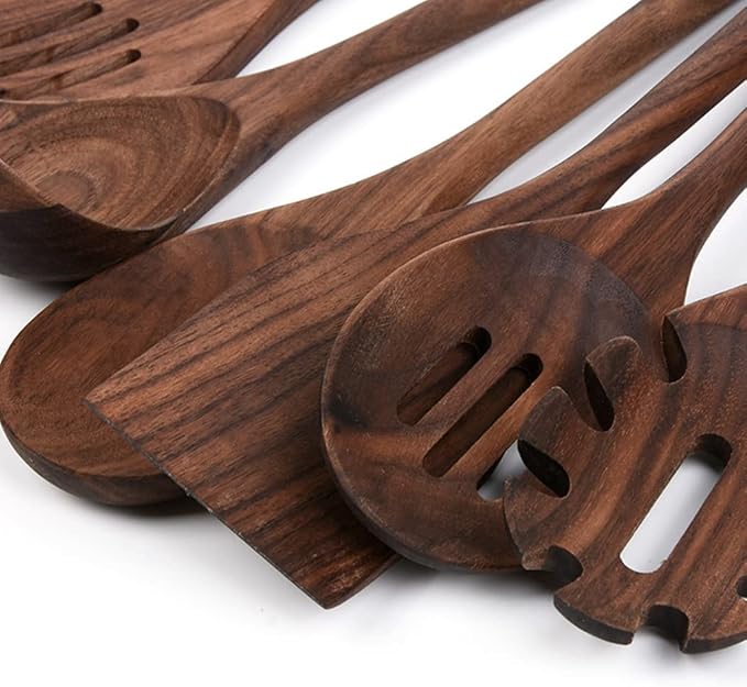 Black Walnut Kitchen Utensils Set,Handmade Natural Walnut Solid Spoon, Slotted Spoon, Spaghetti Server, Spatula, Slotted Spatula,2 Spaghetti Server - Image 3