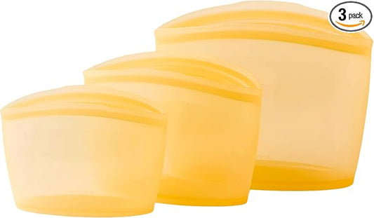 Blue Ginkgo Silicone Food Storage Bags, 3-Pack, Reusable, Made in Korea | Leakproof. Stand Up. Freezer and Dishwasher Safe. (Pumpkin) by BLUEGINKGO