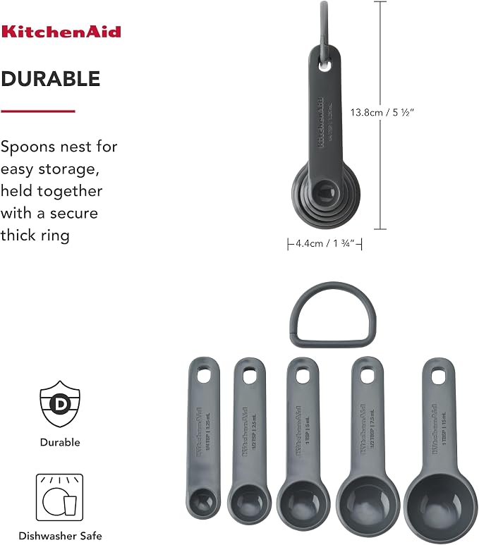 KitchenAid 5pc Measuring Spoon Set - Charcoal Grey | Compact, nestable design saves storage space; ideal for precise ingredient portioning in busy commercial kitchens. - Image 4