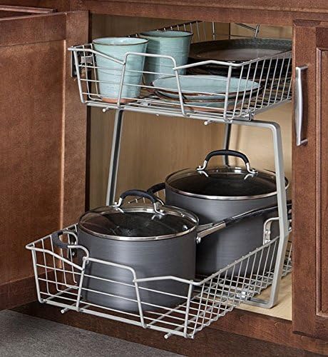 ClosetMaid 14 in. Pull Out Cabinet Organizer, 2 Tier, Heavy Duty, Slide Out Pantry Shelves Drawers for Kitchen, Bathroom, Nickel - Image 3
