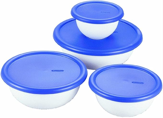 Sterilite 8-Piece Covered Bowl Set, 4 Plastic Bowls Ranging in Size w/ 4 Lids, Food Storage, Dishwasher and Microwave Safe, White and Teal Lid, 6-Pack by Sterilite