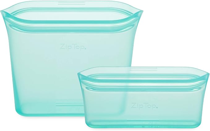Zip Top Reusable Food Storage Bags | 2 Bag Set [Teal] | Silicone Meal Prep Container | Microwave, Dishwasher and Freezer Safe | Made in the USA - Image 2