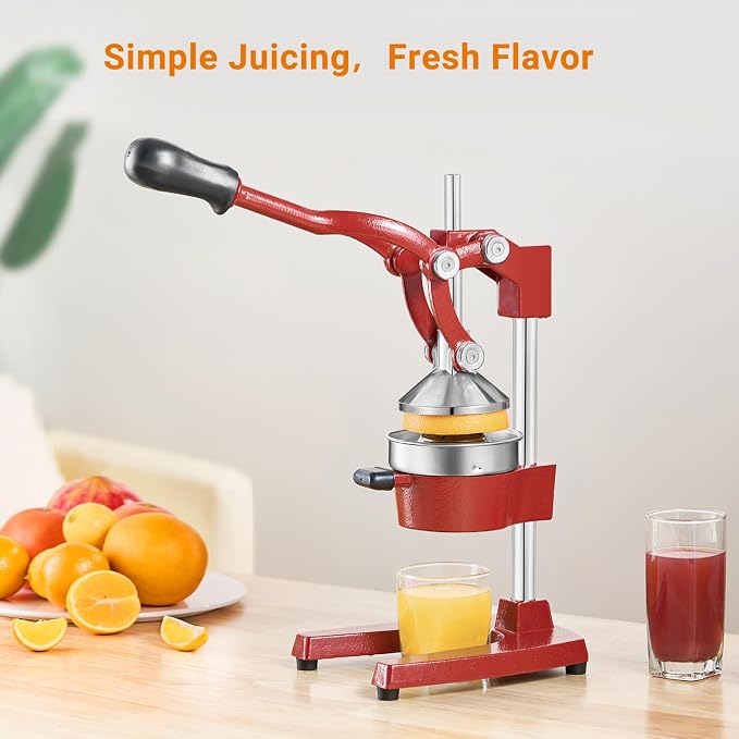 TONGCHANT Cast Iron Manual Juicer for Orange Lemon Lime Pomegranate &Citrus | Heavy Duty Orange Juicer Squeezer, Hand Press Juicer, Citrus Press, Stainless Steel Cup, Easy to Clean, Red - Image 2