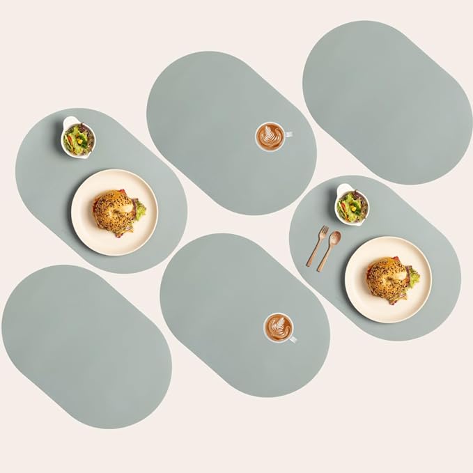 Mint Green Oval Silicone Placemats Set of 6 – Heat Resistant, Waterproof, Easy to Clean Non-Slip Modern Dining Table Mats – Premium Leather Textured Japandi Kitchen Decor by Unknown