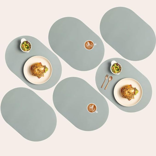Mint Green Oval Silicone Placemats Set of 6 – Heat Resistant, Waterproof, Easy to Clean Non-Slip Modern Dining Table Mats – Premium Leather Textured Japandi Kitchen Decor by Unknown