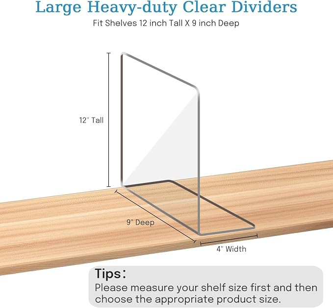 OKPOW Shelf Dividers Closet Organizer - 12" Tall X 9" Deep Acrylic Clear Sturdy Separate for Clothes Purse - Adjustable Space Saver Easy Install for Home Organization Enthusiasts 4 Pack - Image 4