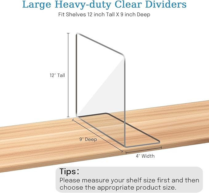 OKPOW Shelf Dividers Closet Organizer - 12" Tall X 9" Deep Acrylic Clear Sturdy Separate for Clothes Purse - Adjustable Space Saver Easy Install for Home Organization Enthusiasts 12 Pack - Image 5