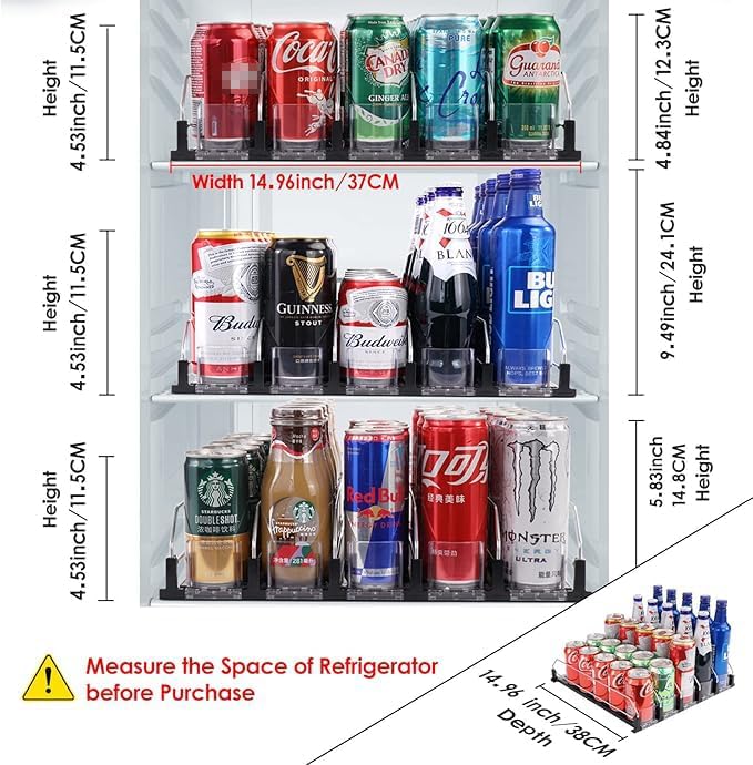 Drink Dispenser for Refrigerator, Self-Pushing Soda Can Organizer for Fridge, 5 Rows already Assembled, Automatic Can Dispenser with Spring Loaded for Refrigerator Holds 25 cans, Black - Image 3