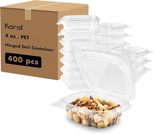 Karat 4oz PET Clear Clamshell Deli Containers - Leak-Resistant, Easy Seal for Freshness, Ideal for Salads, Fruits, Sides & Desserts - Multipurpose Plastic Take Out Food Containers (Pack of 400) by Karat