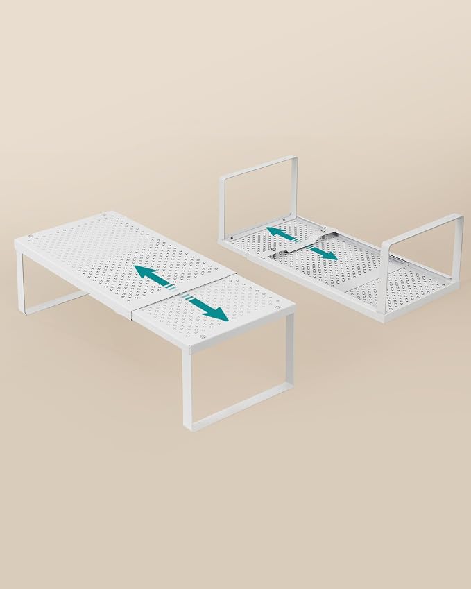 SONGMICS Spice Rack Expandable Kitchen Countertop Shelf, Metal | Small cupboard organizer, space-saving tabletop shelf, Matte White, UKCS007W01 - Image 7