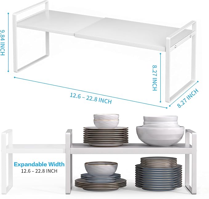 Expandable Cabinet Shelf Organizer, 2 Pack Stackable Metal Storage Rack, Adjustable Width & Height Countertop Spice Rack, Heavy Duty Pantry Cupboard Under Sink Organizer for Kitchen Office - Image 2