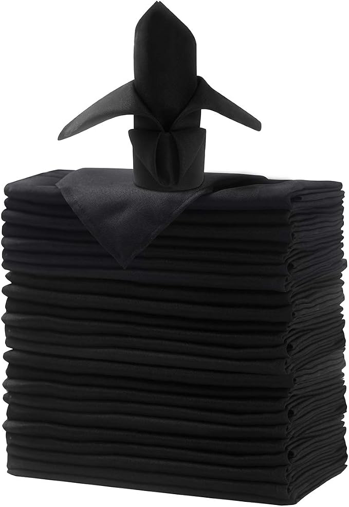 25pcs Polyester Cloth Napkins - 17 x 17 inch Black Dinner Washable Napkins with Hemmed Edges for Restaurant/Wed(25,Black) by Ascoza