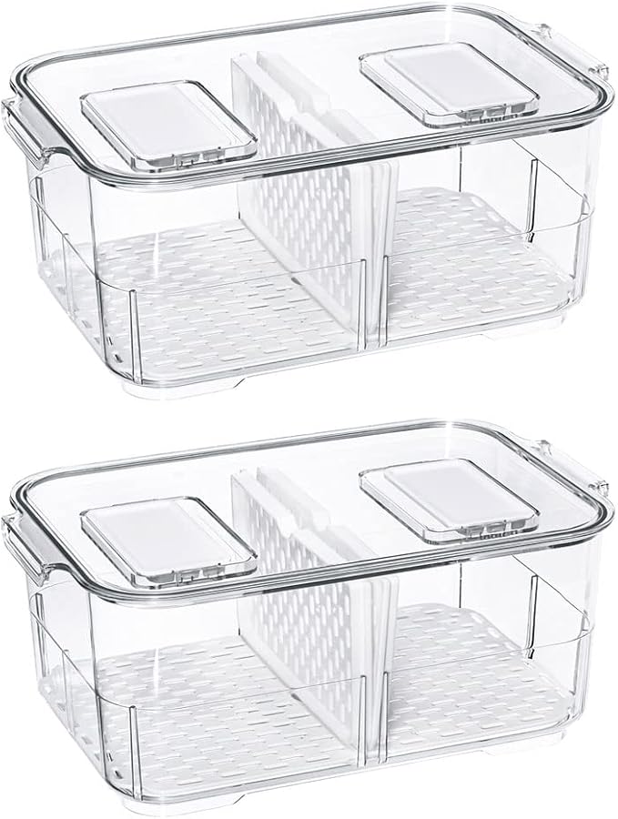 SANNO Produce Saver Fresh Keeper Vegetable Fruit Storage Containers, Refrigerator Fridge Stackable Bins with Lids and Vents, Stackable Salad Lettuce Keeper,BPA-freeContainers Bin- by SANNO
