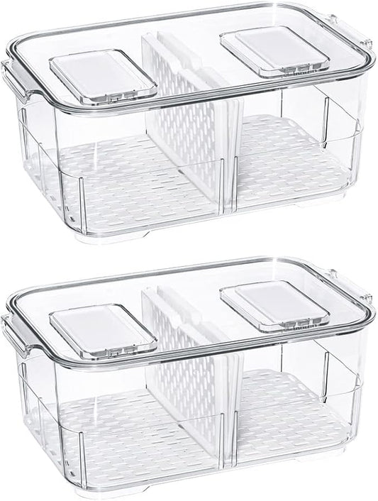 SANNO Produce Saver Fresh Keeper Vegetable Fruit Storage Containers, Refrigerator Fridge Stackable Bins with Lids and Vents, Stackable Salad Lettuce Keeper,BPA-freeContainers Bin- by SANNO