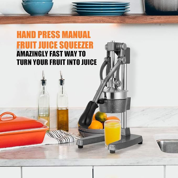 Commercial Heavy Duty Cast Iron Hand Press Manual Orange Citrus Lemon Lime Grapefruit Pomegranate Fruit Juice Squeezer Machine with Stainless Steel Cup Grey - Image 2